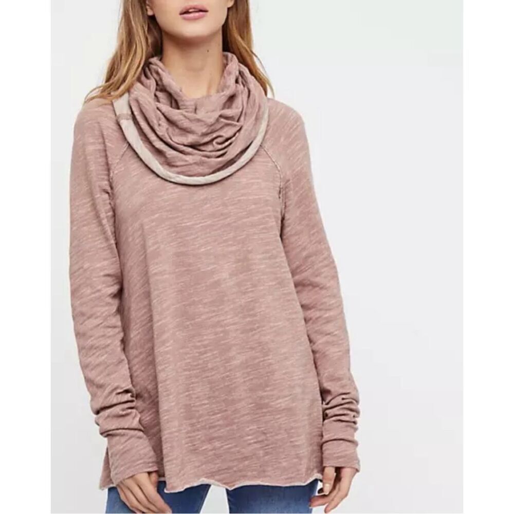 FREE PEOPLE BEACH HEATHER ROSE LONG SLEEVE COCOON COWL NECK PULLOVER Sz ONE SIZE